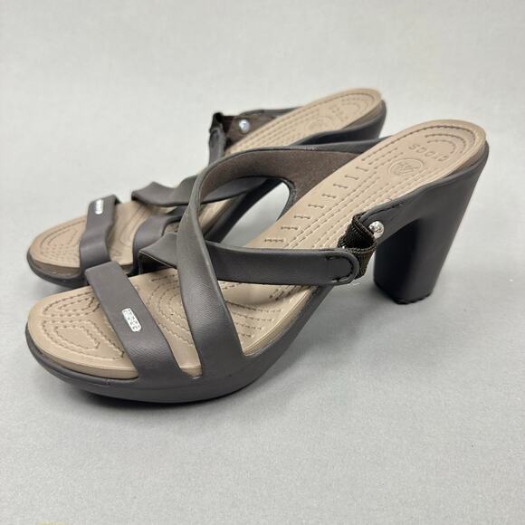 CROCS Cyprus IV Heel Brown Mushroom Brown Sandals Rubber Jelly Womens Size 9 - Picture 2 of 14